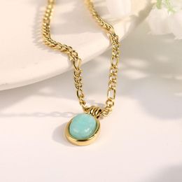 Pendant Necklaces Vintage Mint Green Natural Stone Necklace For Women Goth Figaro Chain Choker Stainless Steel Jewellery Party Gift