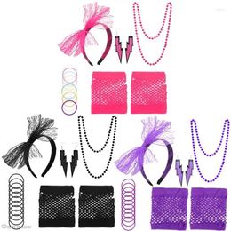 Party Supplies 80s Lace Headband Neon Earring Fishnet Glove Necklace Silicone Bracelet For Outfit Costume Accessory Set Girls Cosplay