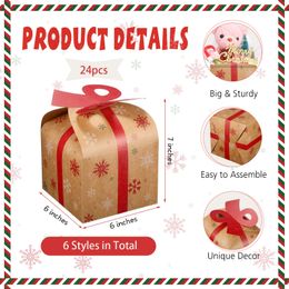 Christmas Decorations Cookie Boxes With Bows Kraft Treat Goody Paper Empty Santa Candy Snowman Snowflake Gift For Holiday Xmas Contain Otivg