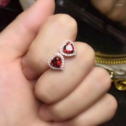 Stud Earrings Love Shaped Natural Garnet Wine Red Woman Stone