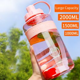 Water Bottles 2L fitness and sports water bottle plastic large capacity hiking bottle with straw outdoor climbing bicycle beverage water bottle 230407