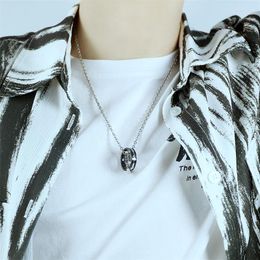 Pendant Necklaces Personalized Double-ring Stainless Steel Eternal Love Couple Fashion Necklace Simple Punk Style Sweater Chain Clavicle