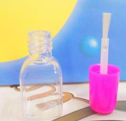 Fashion Empty Square Nail Polished Bottle Mini Cute Clear Plastic With Cap Brush Plastic Nail Bottle For Children 5g