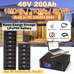 LiFePO4 48V 200Ah 150Ah 100Ah Battery Pack 51.2V 10KWh 5KWh with RS485 CAN 16S 200A BMS for Home Energy Storage