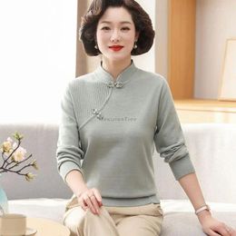 Ethnic Clothing 2023 Chinese Improved Cheongsam Knit Top Women's Sweater Stand Collar Long Sleeve Spring Autumn Base Blouse S635