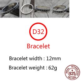 D32 S925 Sterling Silver Bracelet Hip Hop Street Fashion Couple Jewellery Personalised Punk Style Solid Cross Flower Letter Shape Gift for Lovers bangle