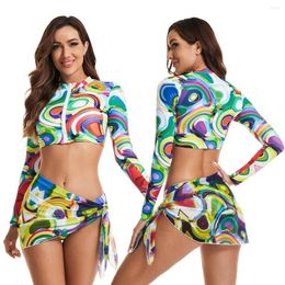 Women's Swimwear 2023 Three Pieces Swimsuit Women Long Sleeve Rash Guards Surfing Suit Floral Print Monokini Beachwear Bathing