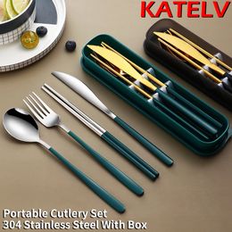 Dinnerware Sets 304 Tableware Portable Cutlery High Quality Stainless Steel Knife Fork Spoon Travel Flatware With Box 230406