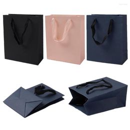 Jewelry Pouches 12/20pcs Rectangle Kraft Paper Bags Multifunction Shopping Valentine's Day Present Bag Wrapping With Ribbon Handles