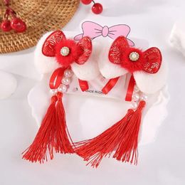Hair Accessories Year Red Hairclip Costume Headwear Princess Chinese Style Clip Pearl Tassel Bow Dancing