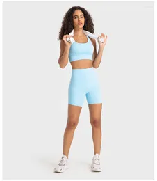 Active Shorts Naked Sense No Embarrassment Line Solid Colour Yoga Double Scrub Tight Stretch Sports Fitness Three-point Pants