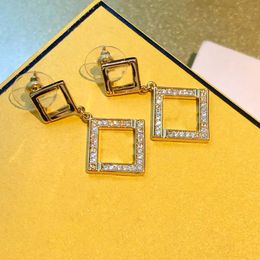 Luxury designer earrings, geometric Alphabet inset zircon Charm earrings for women, high-quality 18K gold copper, the best gift for family, friends, lovers or yourself