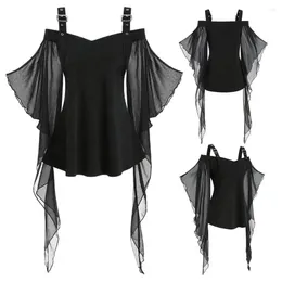 Women's Blouses Witch Cosplay Costume Gothic Style Top Halloween Party Bat Sleeve Lace Tassel Adjustable Shoulder Strap