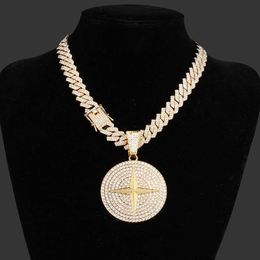 Cross Star Full Diamond Round Brand Hip Hop Necklace Fashion Alloy Full Diamond Geometry Hip Hop Pendant Necklace 231015