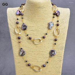 Pendant Necklaces GuaiGuai Jewelry Natural Pearl 46" Keshi Black Crystal Chain Necklace