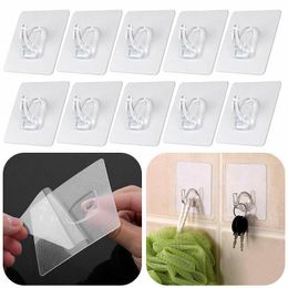Hooks & Rails 10Pcs Transparent Wall Waterproof Oilproof Self Adhesive Reusable Seamless Hanging Hook For Home Kitchen Bathroom