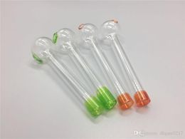 cheap 30pcs/lot Glass Oil Burner Pipe mini Smoking Hand Pipes galss tube 10cm Thick Glass Pipe Oil Colorful Pipe Free Shipping