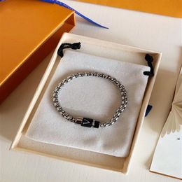 Men Lady Women Silver-Color Metal Thick Chain Bracelet With Wrap V Initials Leather Charm260V
