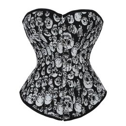 Women Gothic Skulls Corset Top Plus Size S-6XL Lace-up Vintage Steampunk Overbust Body Shaper Waist Trainer Shapewear Corselet243N