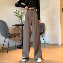 Women's Pants Spring Autumn Straight Wide Leg High Waist Long Suit Korean Fashion Ladies Black Grey Coffee Trousers Casual