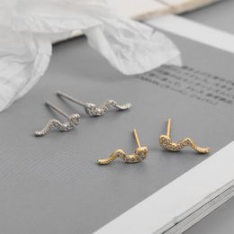 Stud Earrings ALLME Cute Shiny Cubic Zircon Twisted Snake For Women Gold Brass Twist Animal Statement Party Jewellery