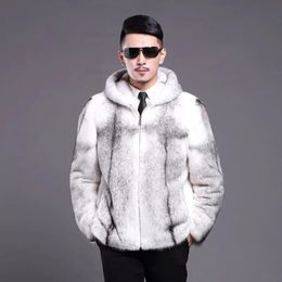 Men's Fur Faux Fur Men's fur mink coat hooded slim-fit zipper short casual jacket plus size 231107