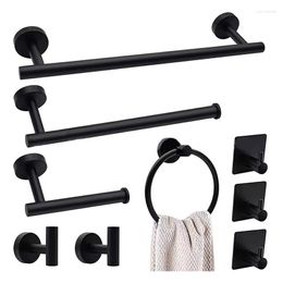 Bath Accessory Set Towel Bar No Punch Coat Hook 9 Piece Black Bathroom Hardware Wall Rack