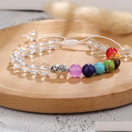 Beaded Fashion 7 Chakras Lava Strands Bracelet Elastic Yoga Rope Natural Stone Volcanic Bead Bracelets For Unisex Good Luck El Dhuwm