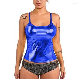 Women's Tanks 2023 Summer Strap Top Women Sexy Round Neck Sleeveless Vest Faux Leather Tank Tops Underwear Plus Size S-7XL Solid Camis