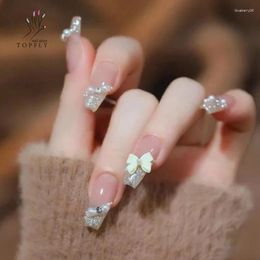 False Nails French Long European And American Style Fashion Wearing Fake Butterfly Green Stone Decoration Beautiful