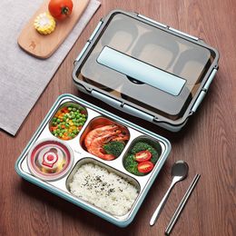 Bento Boxes 5 grid lunch box stainless steel insulated fresh bowl student container leak proof tableware with spoon chopsticks lunch box 230407