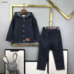 Luxury designer baby Tracksuits Autumn kids Denim jacket set Size 110-160 Grid Letter Full Print Hooded coat and jeans Nov05