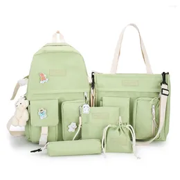 School Bags 5pcs/set College Student Rucksack Fashion Multiple Pockets Large Capacity Canvas Simple Casual For Teenage Girls