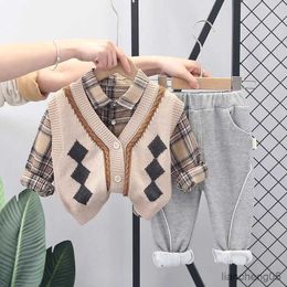 Clothing Sets 2023 Spring Autumn Children Boys 3PCS Clothing Set Cardigan Sweater Vest Shirt Cotton Pants Suit Baby Boys Outfits R231107