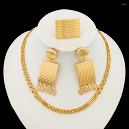 Necklace Earrings Set African Gold Colour Jewellery For Women Dangle And Ring With Chain Dubai Brazilian Gifts