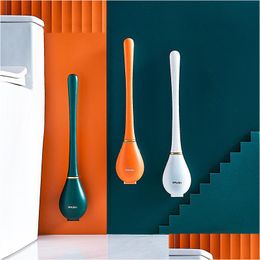 Toilet Brushes Holders Sile With Holder Set Wallmounted Long Handled Cleaning Brush Modern Hygienic Bathro Dh782