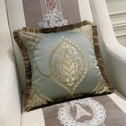 Pillow Deluxe European Style Damask Locational Floral Light Blue Case Fringe Velvet Home Decor Living Room Sofa Cover