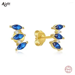 Stud Earrings Aide 925 Sterling Silver Three Marquise Curved Bar Women Sparkling Blue Green Rose Red CZ Zircons Earring Climber