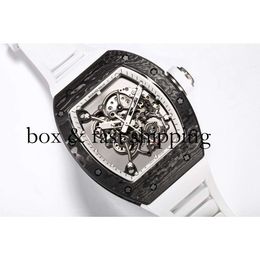 SUPERCLONE Flywheel Watch Richa Milles Wristwatch Rm055 White Ceramic Automatic Mechanical Transparent Carbon Fibre Watch766 montres de luxe