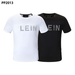 PP Fashion Men's Designer slim fit Casual rhinestone Short Sleeve Round Neck shirt tee Skulls Print Tops Streetwear collar Po266U