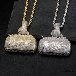 Wolf Tide 2023 New In My Bag Pack Money Bag Necklace Full Of Zirconium Hip Hop Pendant Necklaces For Men And Women Fashion Trend Rap Accessories Gemstone Rapper Jewellery