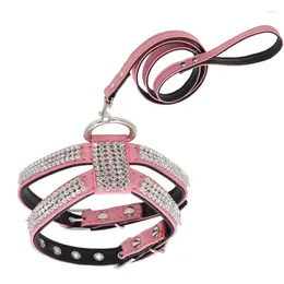 Dog Collars Rhinestone Pet Harness Leash Set For Small Medium Dogs Cat Puppy Vest Suede Fabric Adjustable Leather Chihuahua