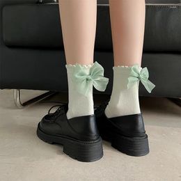 Women Socks INS Sweet Girly Bowknot Princess Solid Color Spring Summer Middle Tube Cute Bows Decorate Free Ship