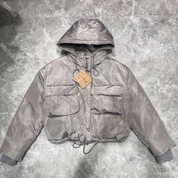 Grey Parkas Jackets Designer Women Down with Pocket Hooded Letter Print Coats Autumn Winter Outerwear