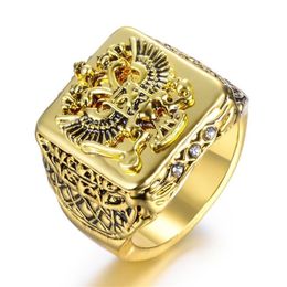 Men's Classic Retro Jewellery 316L Stainless Steel Double Eagle Punk Ring for Man Gifts Gold and Silver Ring196W