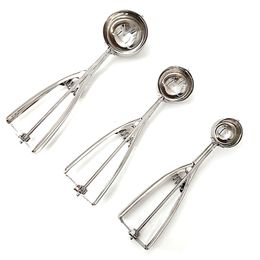 Ice Cream Tools Scoop Kitchen 3 Size Stainless Steel Spring Handle Mash Potato Watermelon Ball Home Accessories 230406