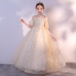 Flower Girl Dresses With Lace Appliqued Off The Shoulder Girls Formal birthday party Dress Birthday maid of honor Party dress First Communion Dress Princess gowns