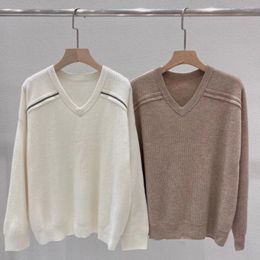 Women's Sweaters Women Fashion Cashmere Long Sleeve V-Neck Beading Chain Knitted Sweater Elegant Lady All Match Pullover Jumper