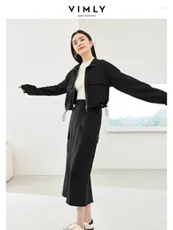 Work Dresses Vimly Black Skirt Set Autumn Cropped Jackets Elastic Waist Straight Skirts 2 Piece For Women 2023 Casual Matching Sets M5056