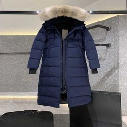 Womens Canadian Down Jacket Parkers Winter Mid-length Over-the-knee Hooded Thick Warm Gooses Coats Female Qdo9